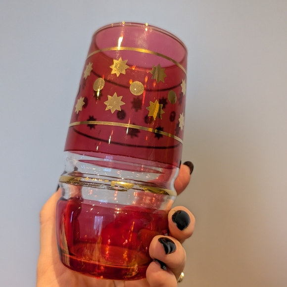 Vintage cranberry glass  Red and Gold Glass Tumblers - Picture 11 of 12